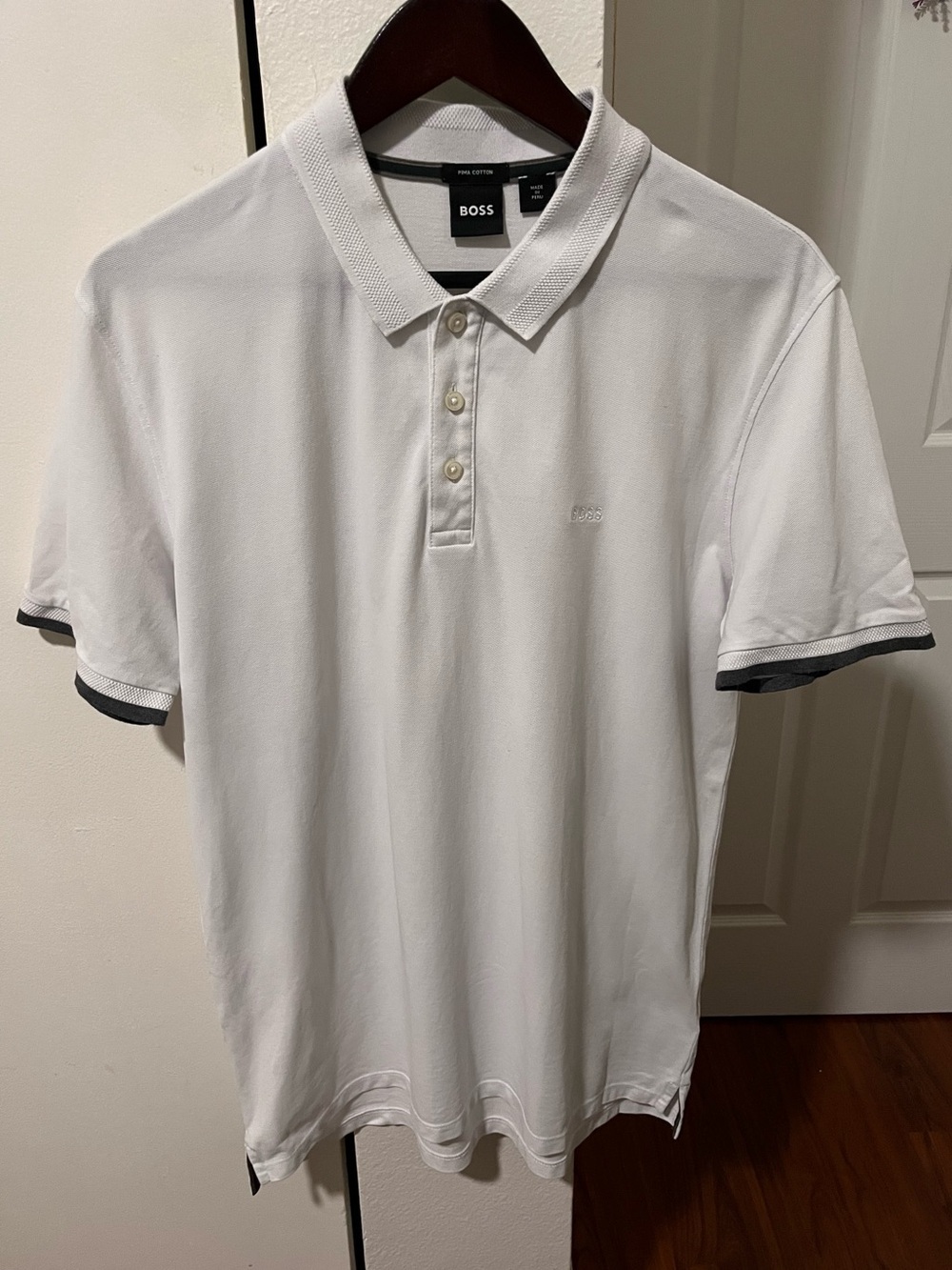 BOSS White Contrast-Trim Polo Shirt